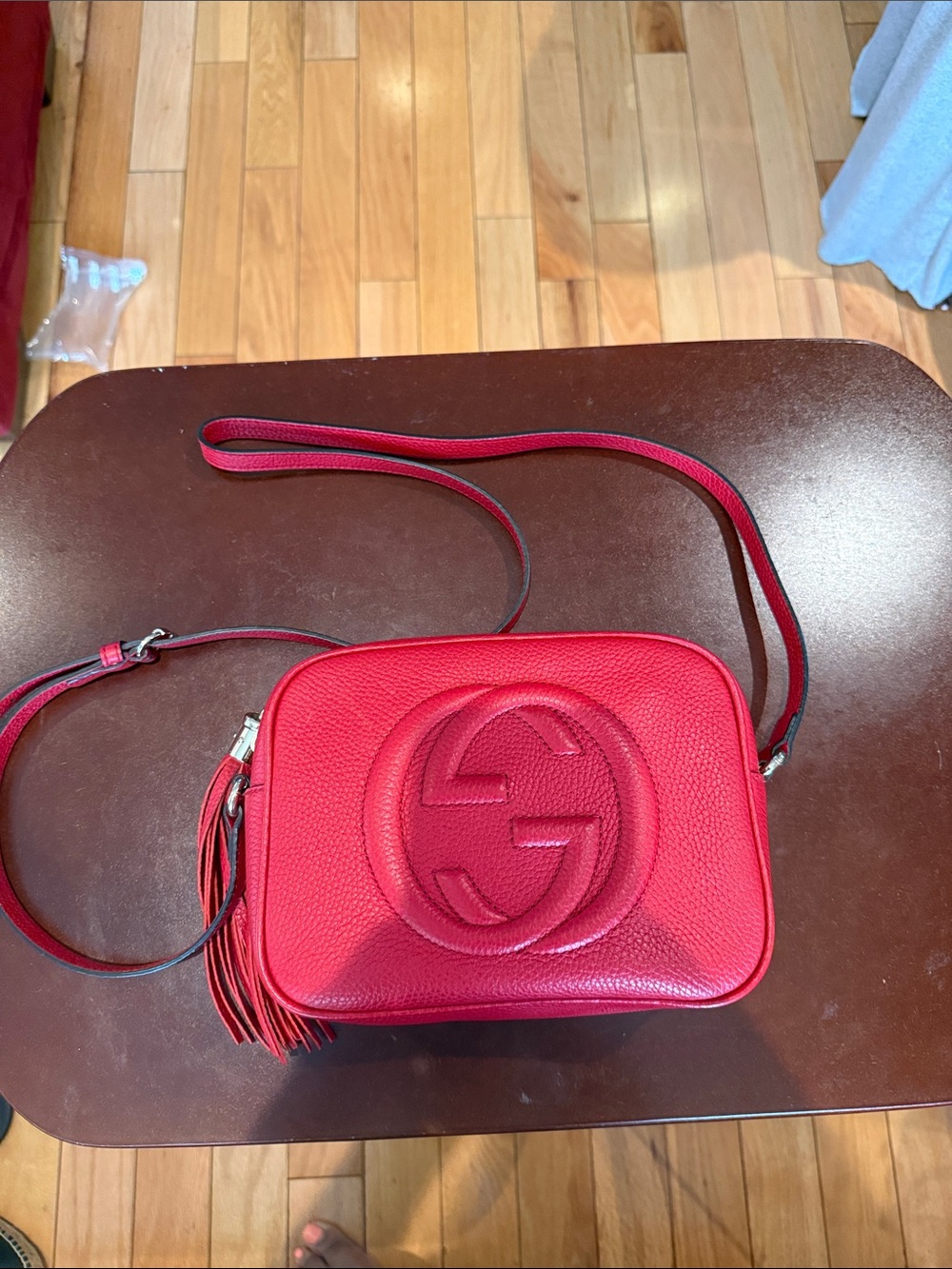 Gucci Red Pebbled Leather Crossbody with Tassel